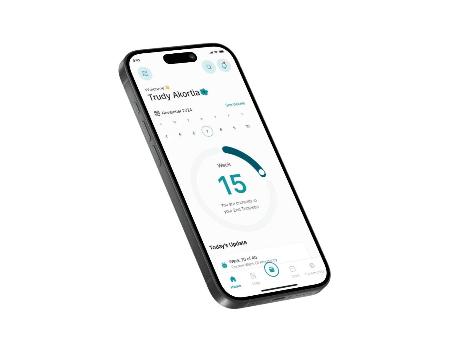 Pregnancy interface of mobile app